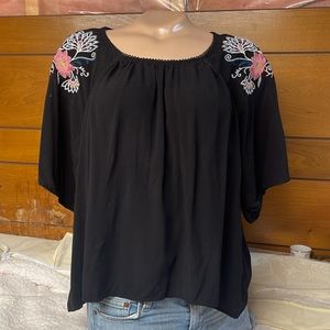 Blue Rain Embroidered Top Size XL Short Sleeve Blouse